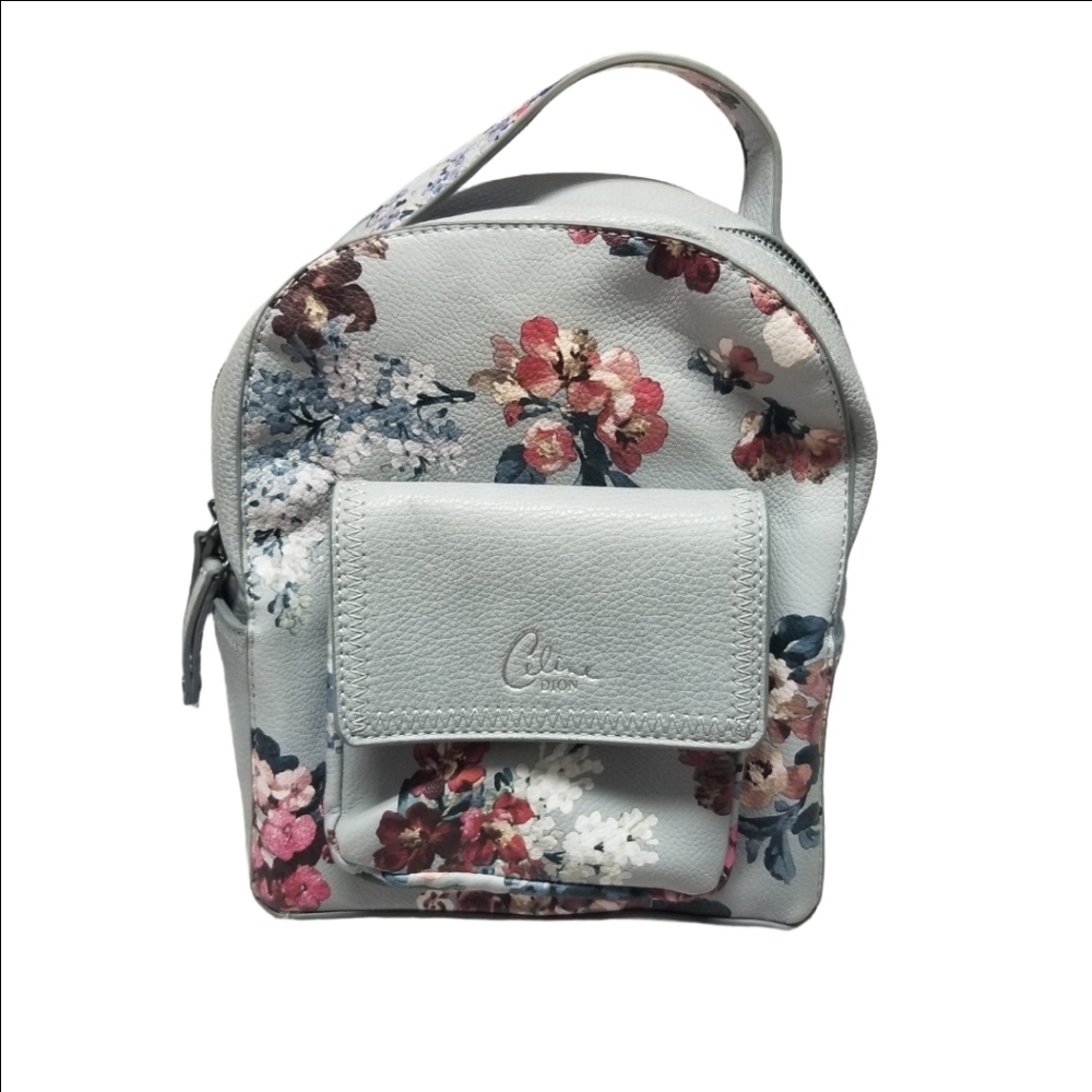 Celine Dion Light Gray Floral Mini Backpack